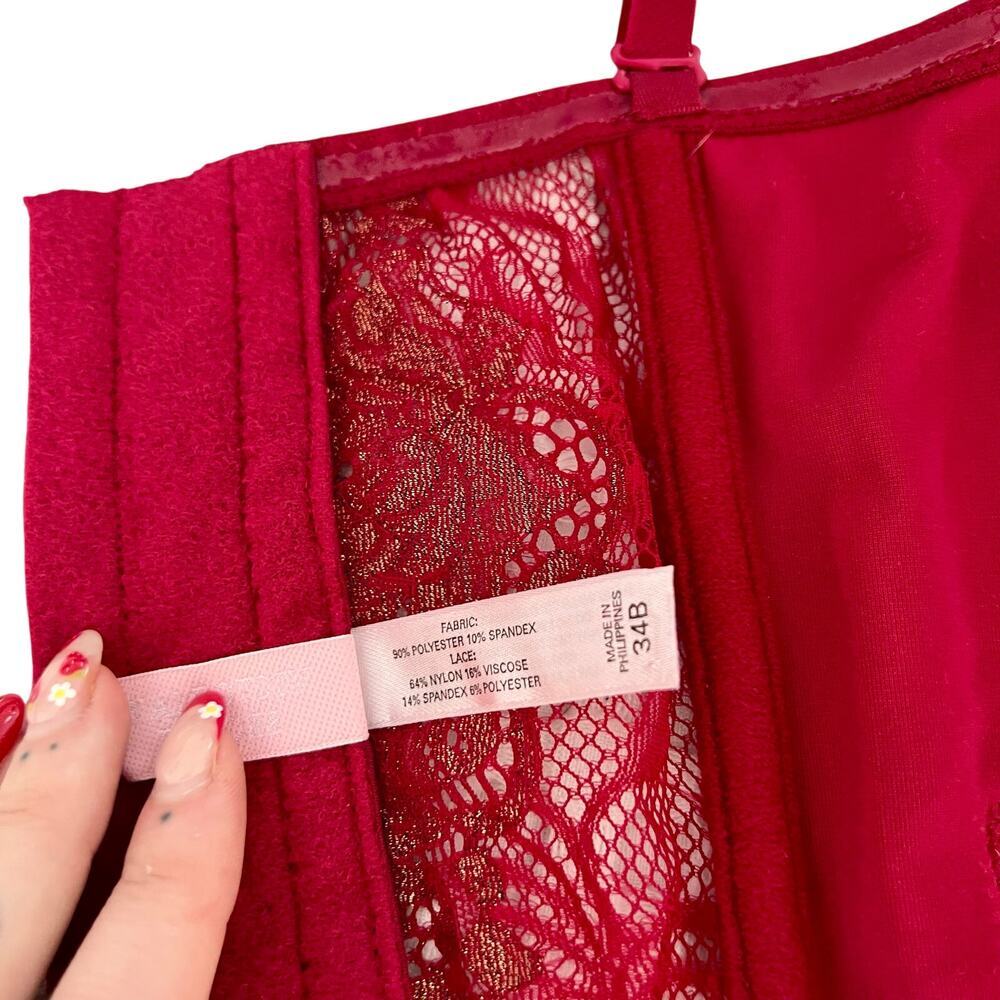 Victoria's Secret Red Velvet Lace Longline Bustier Corset Bra 34B - Picture 6 of 6